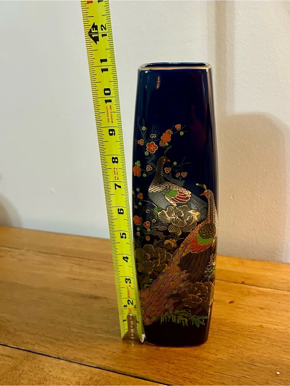 Bintage Blue Hand Painted Peacock-Accent Ceramic Vase (Set of 3)
